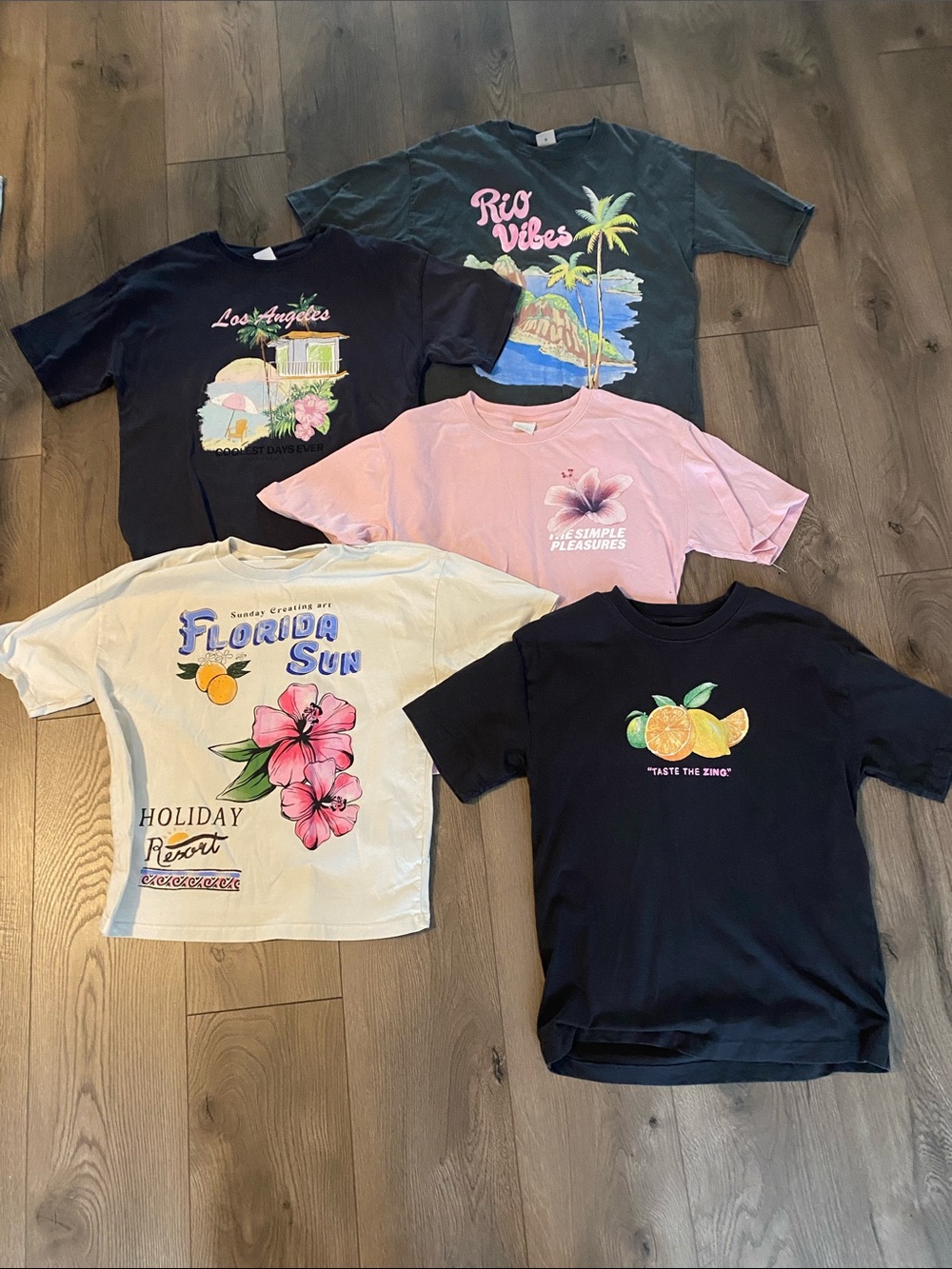 Zara Kids Tropical Graphic Short Sleeve Tees - Black, Pink, Cream, Navy